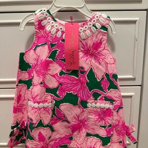 Lilly Pulitzer Pink and Green Floral Sleeveless Shift Dress